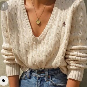 V neck cable knit sweater
